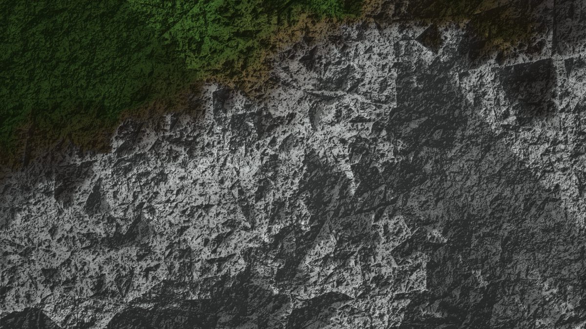 Forest giving way to bare rock on a mountain range, under low sunlight